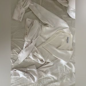 Karina Grimaldi white silk wrap blouse long sleeve